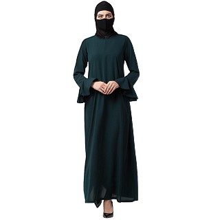 A-line abaya with bell sleeves- Bottle Green